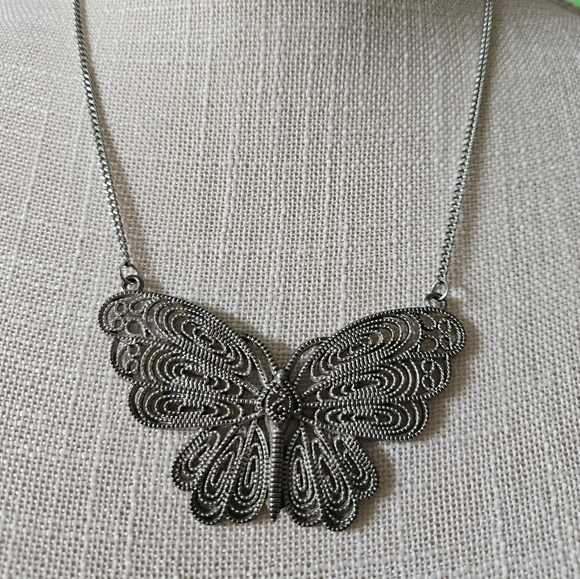 Vintage Jewelry - Vintage Huge Silverton Filigree Butterfly Necklace